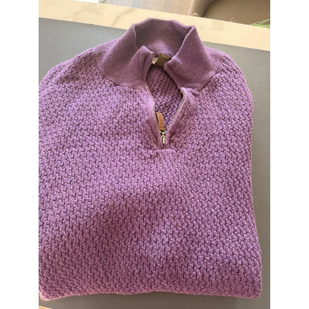 Tasso Elba Purple 100% Cotton Textured Knit Quarter Zip Pullover